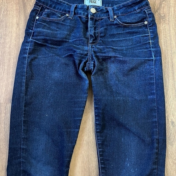 Paige Peg Super Skinny Dark Wash Raw Hem Sz 27 - Picture 8 of 11